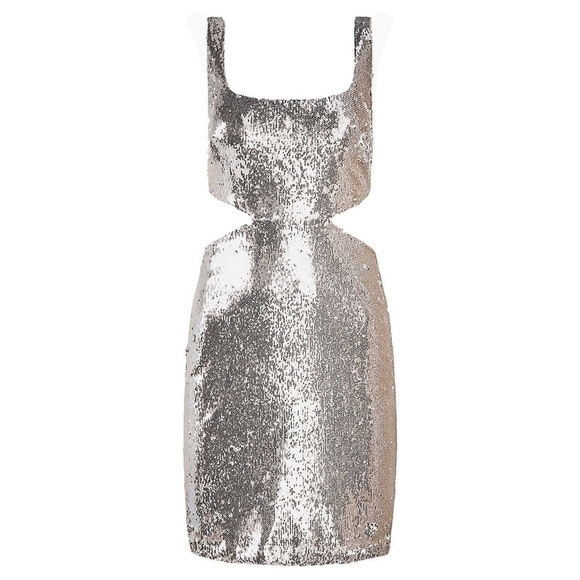 NWT HALSTON 70s Sequin Waist‎ Cutout Square Neck Sleeveless Disco Mini Dress 4 - Picture 8 of 9